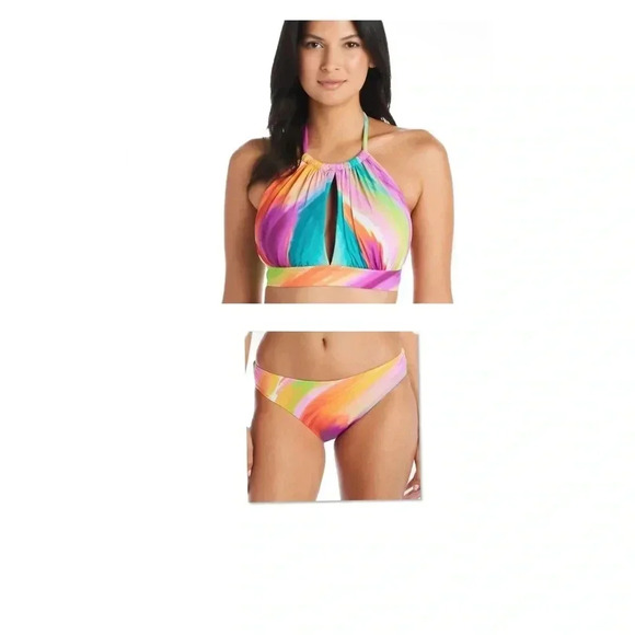 Bleu Rod Beattie Splash Out High Neck Key Hole Bikini Top and Bikini Bottom Sz 8 - Picture 1 of 8